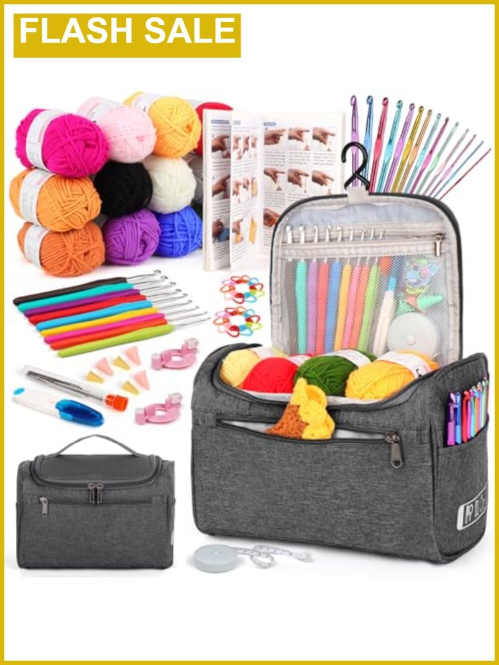 Aeelike Crochet Kit for Beginners Adults Kids Complete 23pc Hooks Yarn Tote Bag